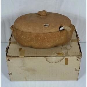 Vintage Enesco Potato Ceramic‎ Tureen Ladle Oven Safe Original Box Baking Bowl